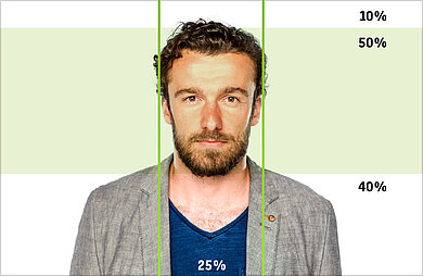 Raster der Bildeinteilung für Mitarbeiterportraits © HTW Berlin/Dennis Meier-Schindler
