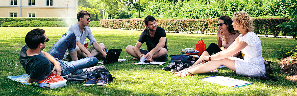 Studierende auf einer Wiese